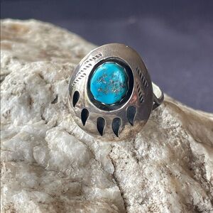 Turquoise Bear Paw Navajo Native American Vintage Ring